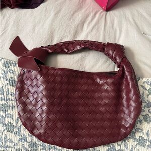 Chic Burgundy Woven Hobo Bag